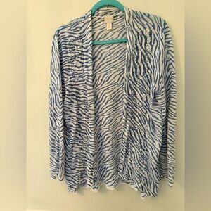 Chico’s Women’s Open front Cardigan-Linen Cotton Blend Lacey Accent -Sz 2(12-14)